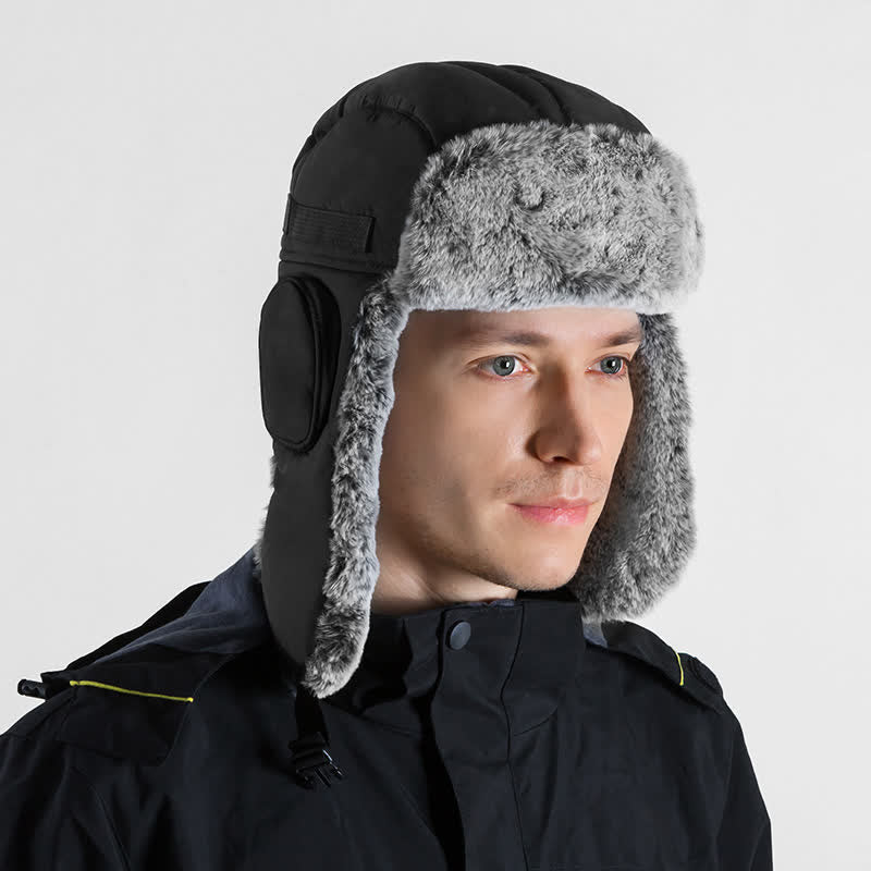 Unisex Outdooor Aviator Cap Faux Fur Trapper Hat Set - Black - Adjustable (22 7/8"-23 5/8") - image 1