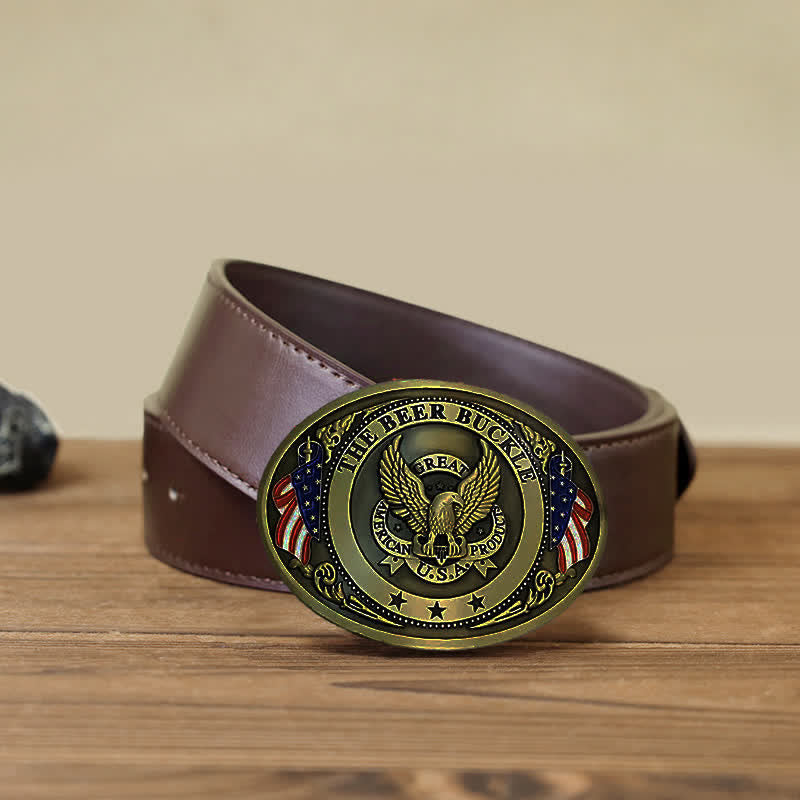 Men's DIY Eagle USA Flag Creative Beer Holder Buckle Leather Belt - Bronze - Brown PU Belt (40) - image 17