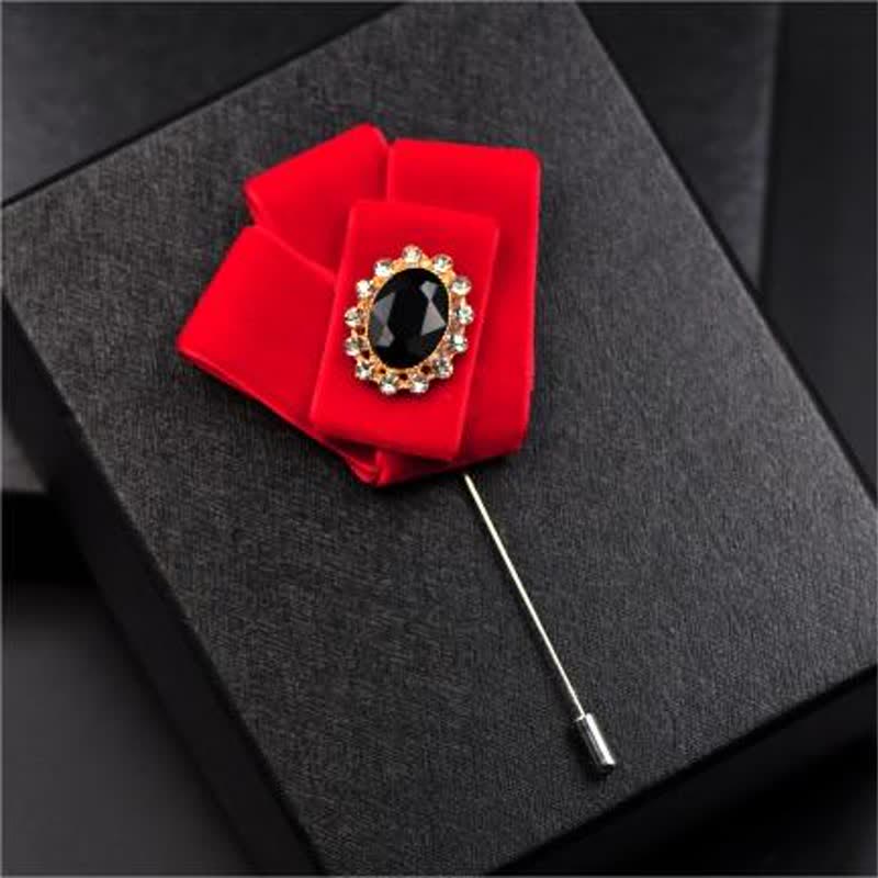 2Pcs Royal Rhinestone Brooch Velvet Bow Tie Set - image 7