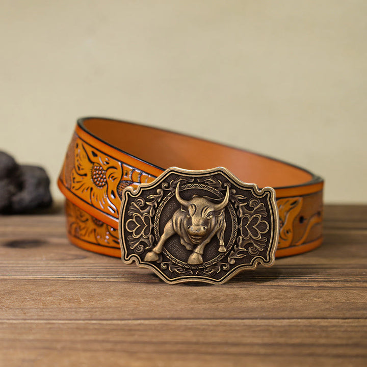 Men's DIY Matador Buckle Leather Belt - Bronze - Orange Carved Belt (40) - image 21