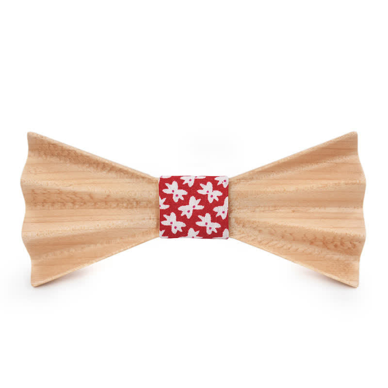 Men's Burlywood Stereo 3D Folded Wooden Bow Tie - Red - image 2