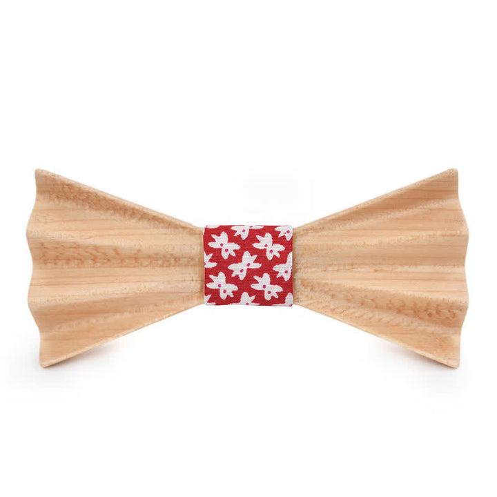 Men's Burlywood Stereo 3D Folded Wooden Bow Tie - Red - image 2