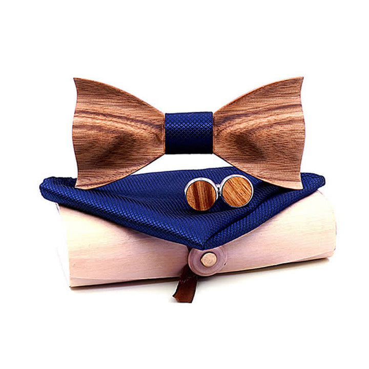 3Pcs Men's Classic Simple Wooden Bow Tie Set - Dark Blue - Style #1 - image 10