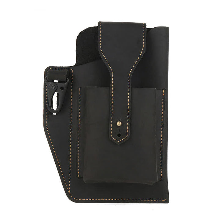 Minimalist Phone Crazy Horse Leather Belt Bag - Black - image 24