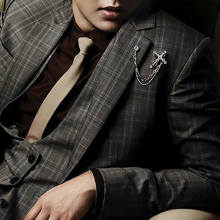 Men's Noble Tassels Cross Rhinestone Brooch - image 2