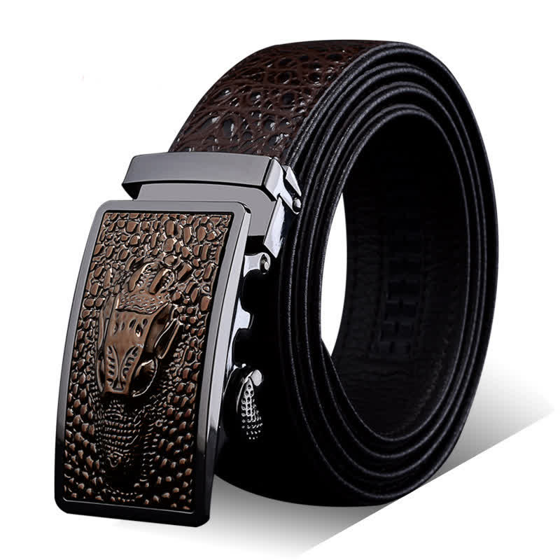 Men's Exotic Alligator Head Buckle Leather Belt - Coffee - 44 - image 7