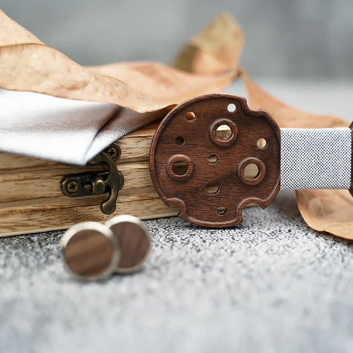 3Pcs Men's Hollow Circle Wooden Bow Tie Set - image 5