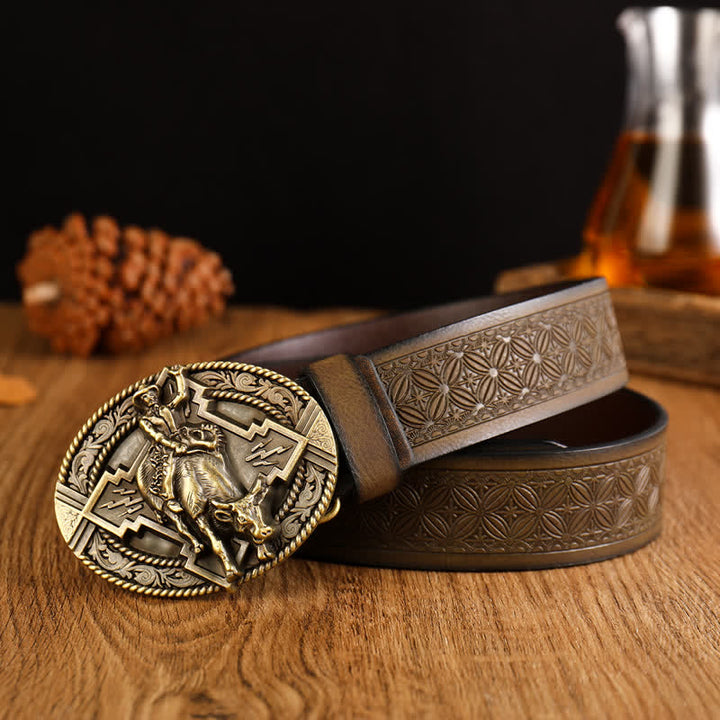 Men's Domineering Riding Bull Leather Belt - Coffee / Gold - 42 - image 6