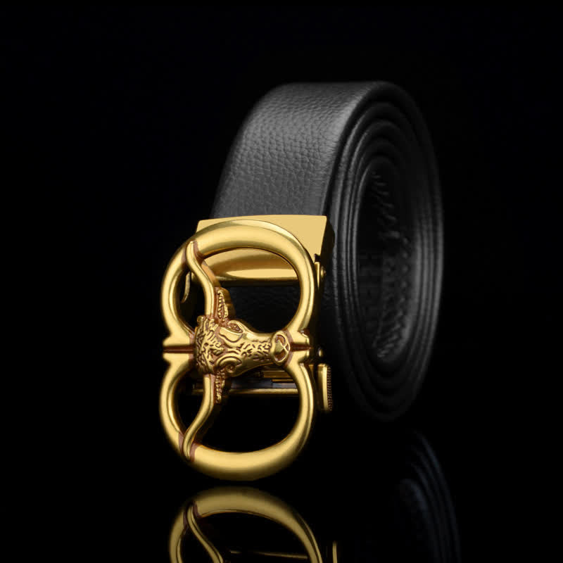 Men's Bull Head Dual Ring Leather Belt - Black / Pleating - 46 - image 6