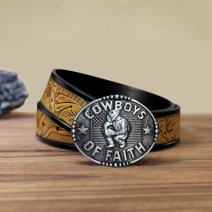 Men's DIY Cowboys Of Faith Buckle Leather Belt - Antique Silver - SandyBrown Belt (40) - image 20