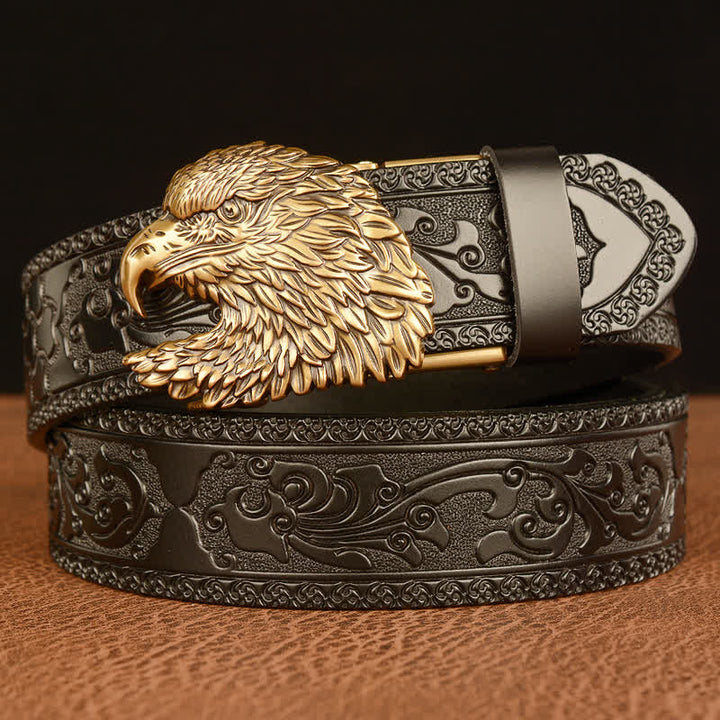 Men's Three-dimensional Eagle Head Leather Belt - Gold & Black - 46 - image 9