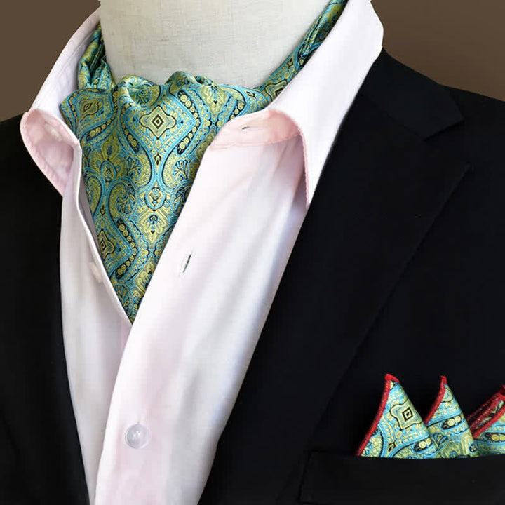 2Pcs Turquoise Luxury Floral Paisley Pocket Square and Cravat Set - Turquoise - image 0