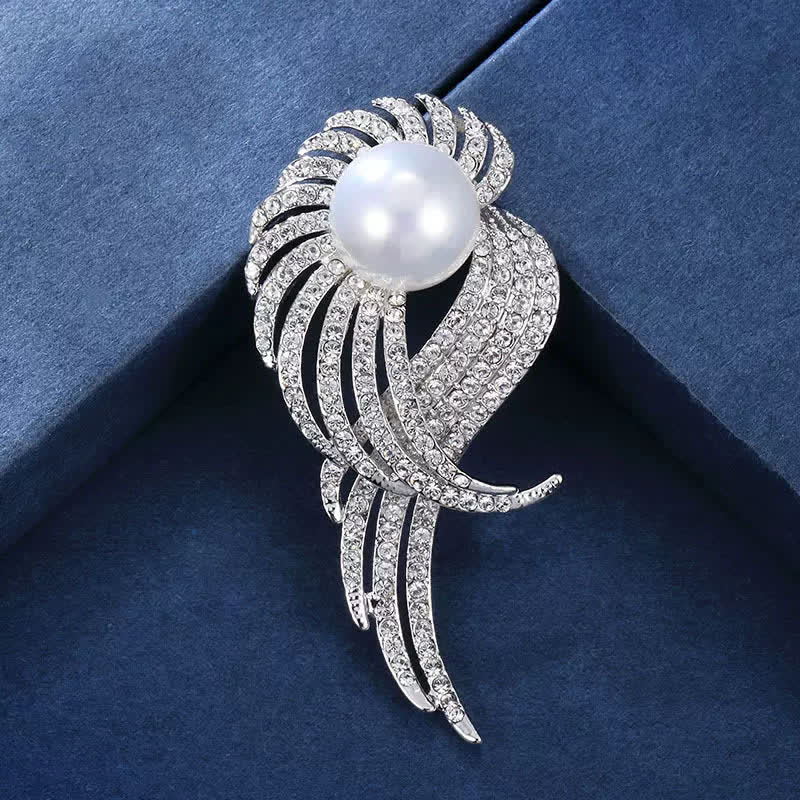 Women's Angel Wing Feather Pearl Brooch - image 2