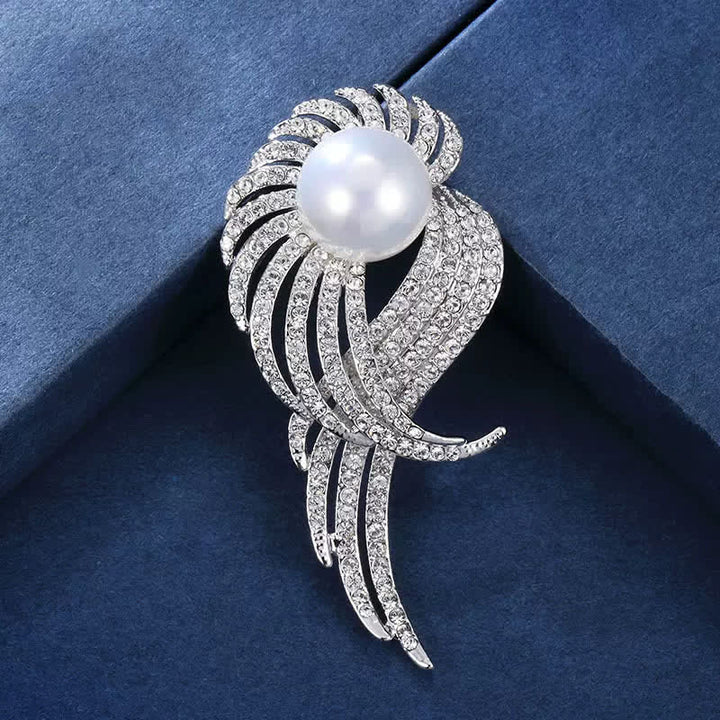 Women's Angel Wing Feather Pearl Brooch - image 2