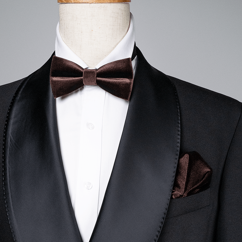 Men's Coffee Brown Solid Color Velvet Bow Tie - image 0
