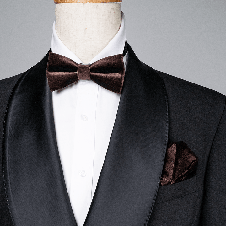 Men's Coffee Brown Solid Color Velvet Bow Tie - image 0