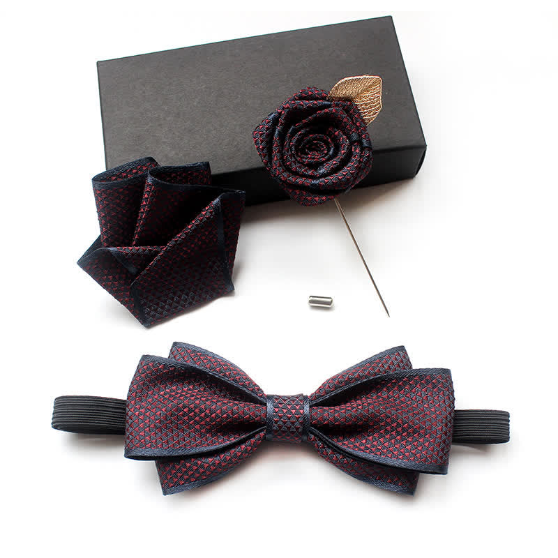 3Pcs Men's Micro Check Wedding Groom Bow Tie Set - image 1