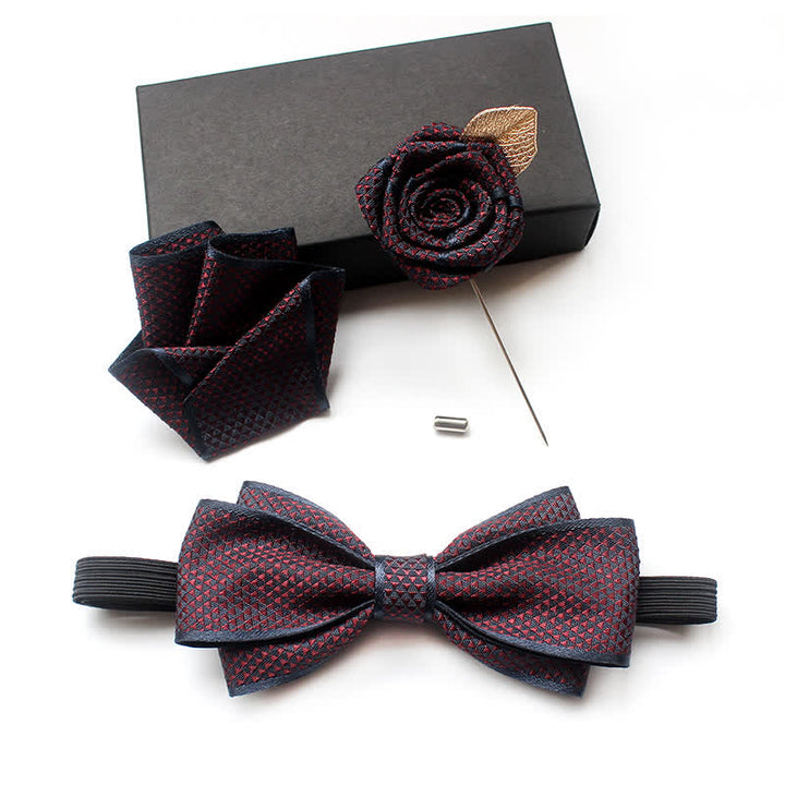 3Pcs Men's Micro Check Wedding Groom Bow Tie Set - image 1