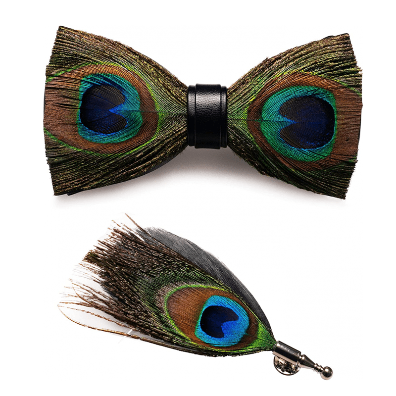 Green Peacock Feather Bow Tie with Lapel Pin - image 3
