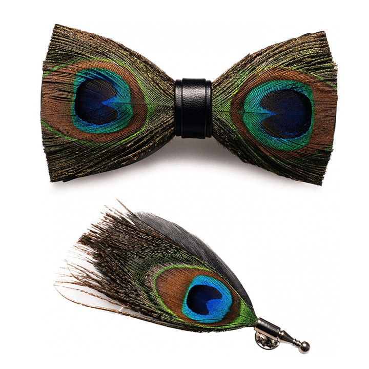 Green Peacock Feather Bow Tie with Lapel Pin - image 3