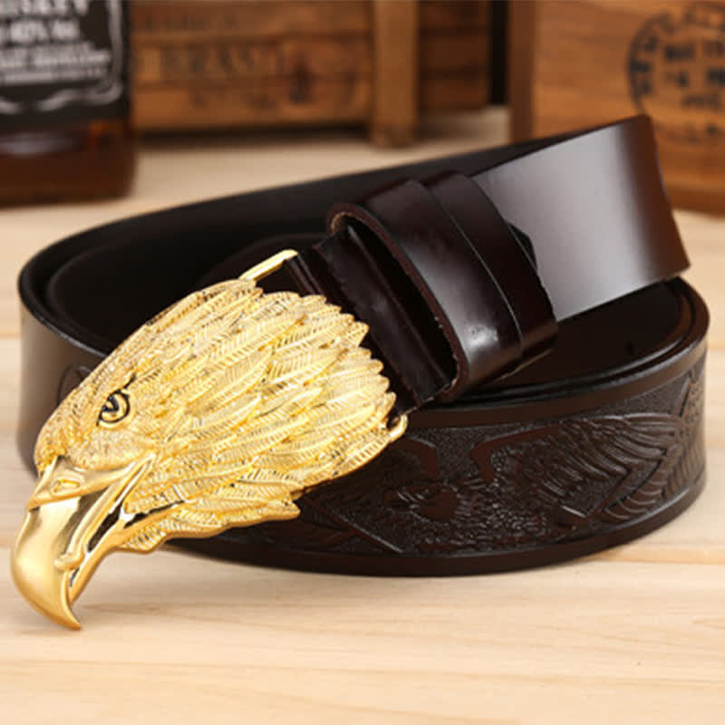 Men's Sharp Eyes 3D Vulture Head Eagle Buckle Leather Belt - image 10