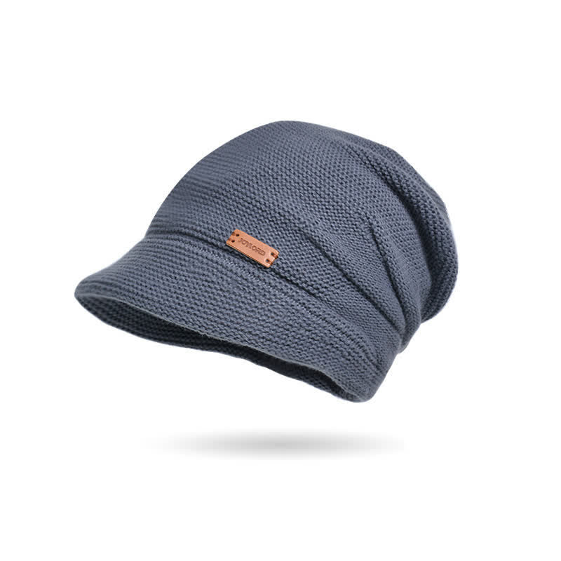 Women's Letter Patched Wide Brim Pile Knitted Hat - Dark Gray - Adjustable (Approx. 21 5/8"-23 5/8") - image 11