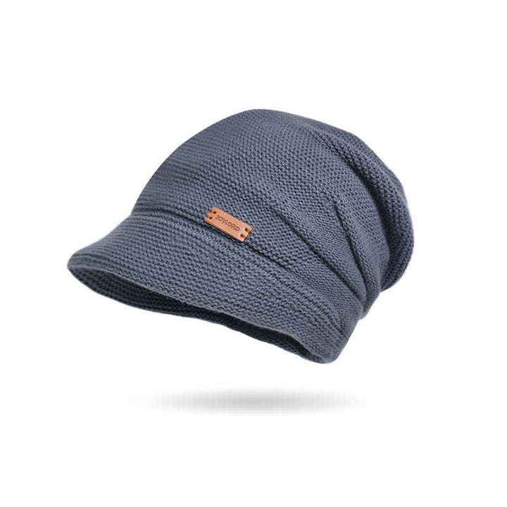 Women's Letter Patched Wide Brim Pile Knitted Hat - Dark Gray - Adjustable (Approx. 21 5/8"-23 5/8") - image 11