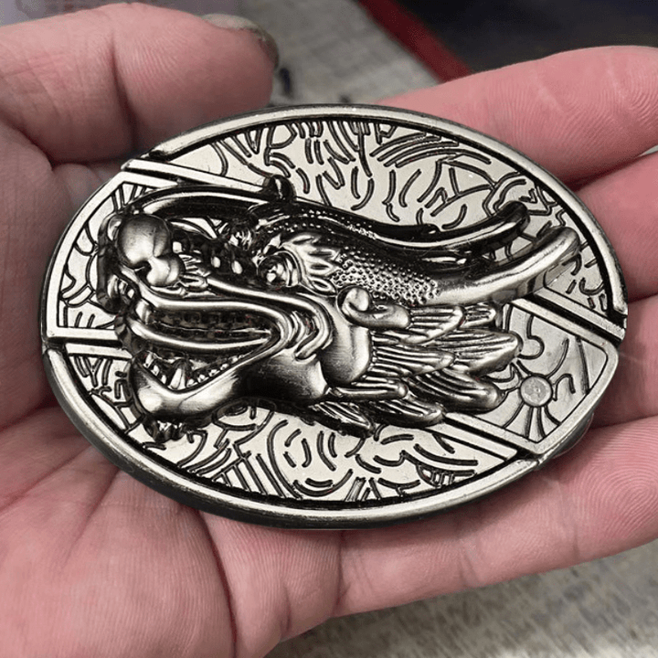 Men's Vintage 3D Dragon Leather Belt With Folding Knife - image 2
