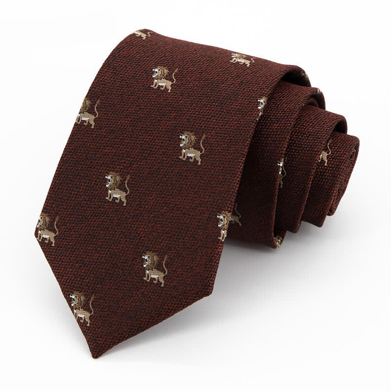 Men's Cartoon Animal Hunter Lion Necktie - Reddish Brown - image 0