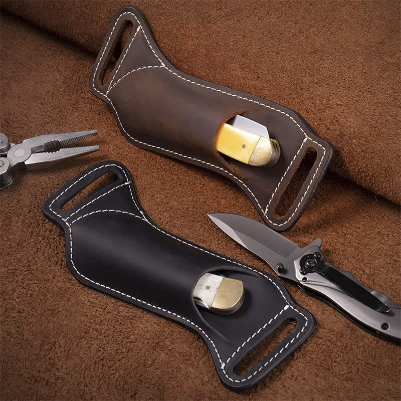 Curve Folding Knife Carrier Leather Sheath Belt Bag - image 1