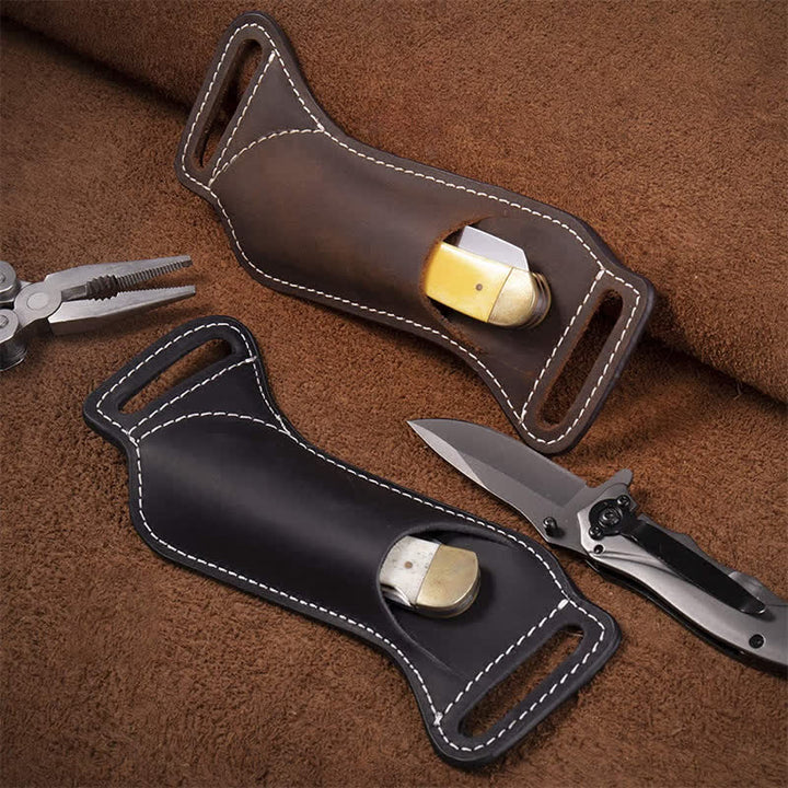 Curve Folding Knife Carrier Leather Sheath Belt Bag - image 1
