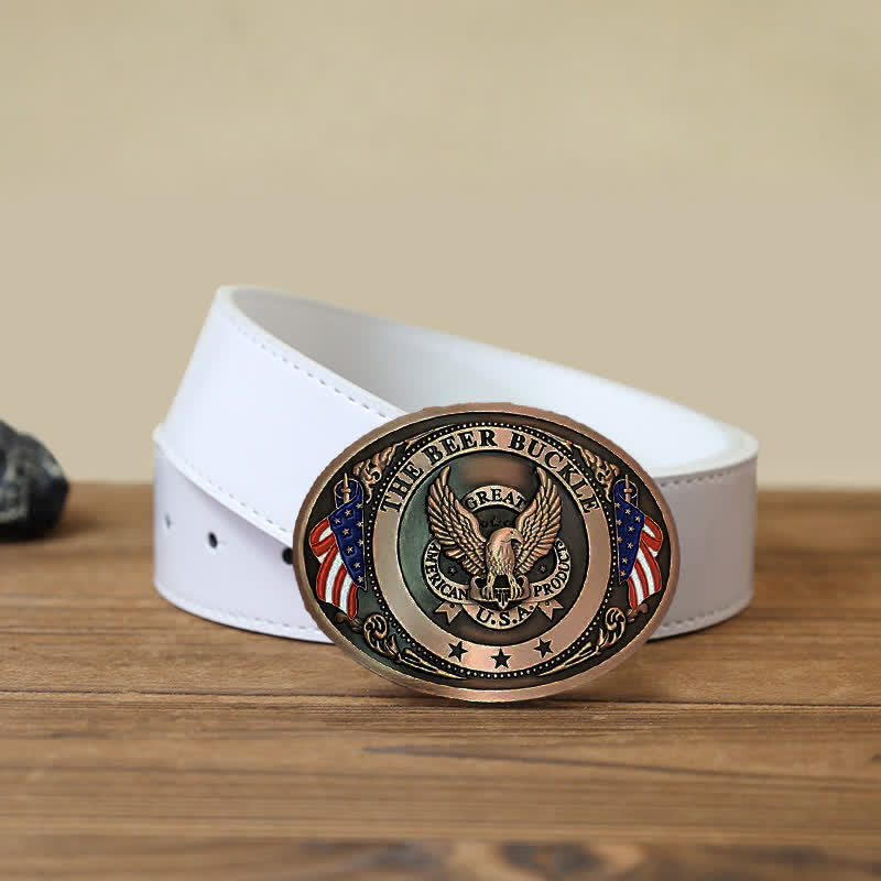 Men's DIY Eagle USA Flag Creative Beer Holder Buckle Leather Belt - Copper - White PU Belt (40) - image 14