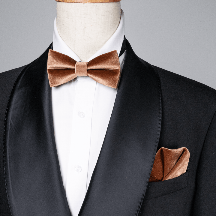 Men's Caramel Brown Solid Color Velvet Bow Tie - image 0