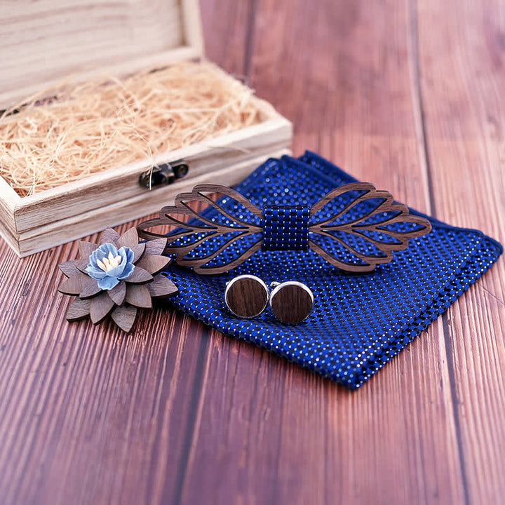 4Pcs Men's Hollow Leaves-shaped Wooden Bow Tie Set - image 3