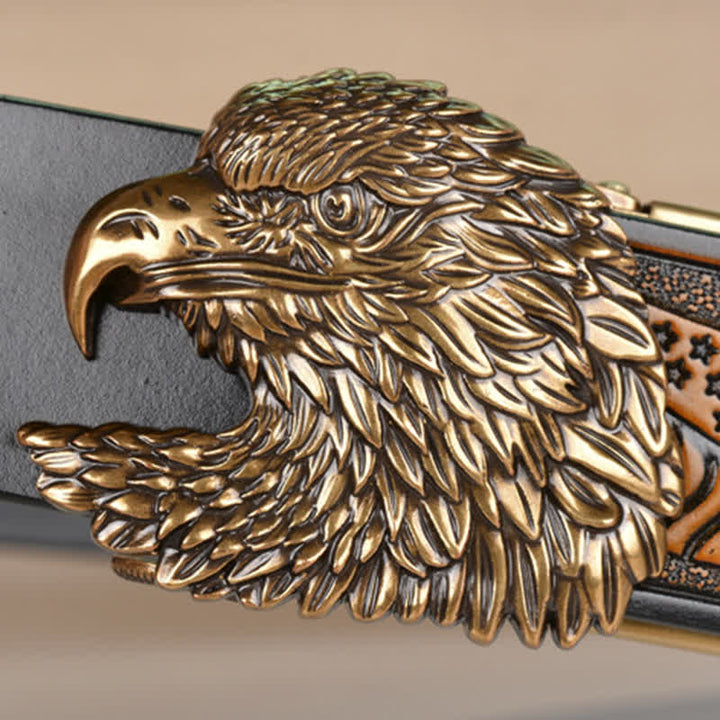 Men's Intricate Eagle Head Automatic Buckle Leather Belt - image 4