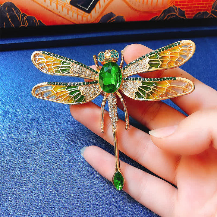 Women's Luxurious Palace Dragonfly Rhinestone Brooch - Green - image 8