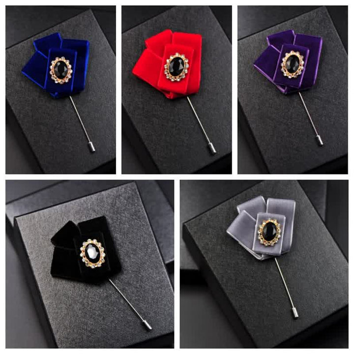 2Pcs Royal Rhinestone Brooch Velvet Bow Tie Set - image 12