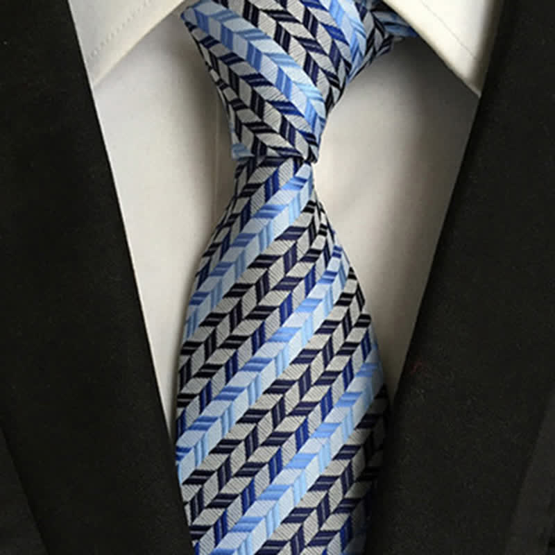 Men's Broken Fish Bone Striped Necktie - Blue & Black - image 2