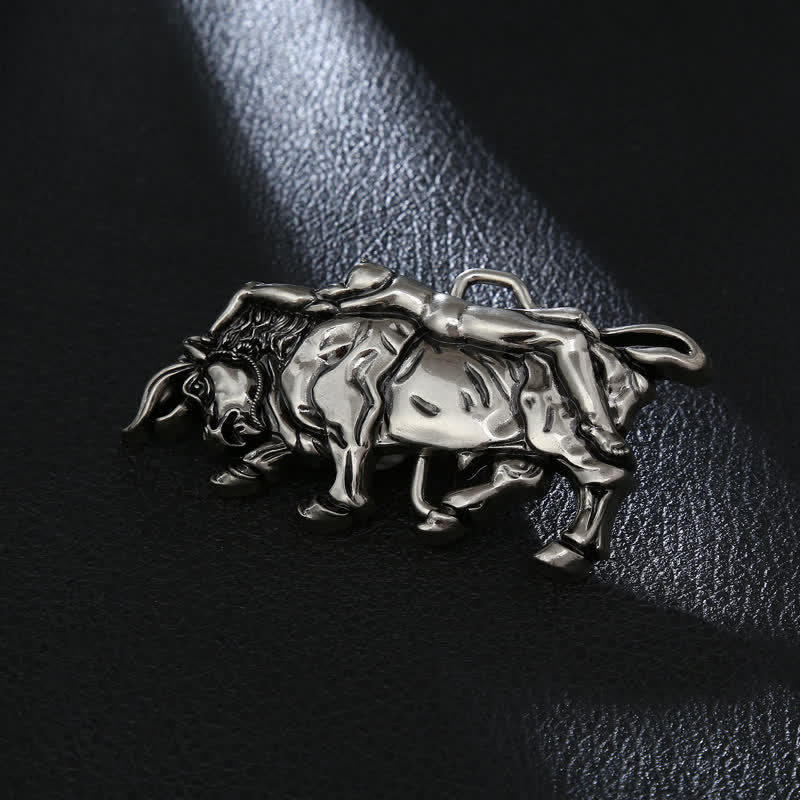 Men's DIY Authentic Silver Bull Buckle Leather Belt - Bull - Without Belt - image 0