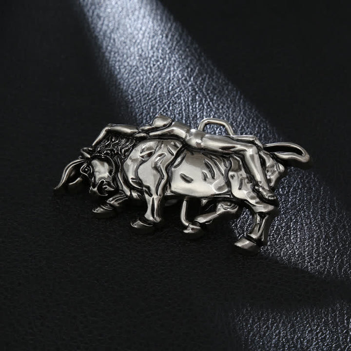 Men's DIY Authentic Silver Bull Buckle Leather Belt - Bull - Without Belt - image 0