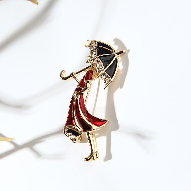 Women's Lovely Umbrella Red Lady Brooch - image 2