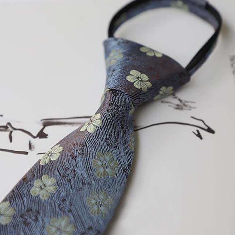 Men's Garden Motif Embroidery Zipper Necktie - image 10