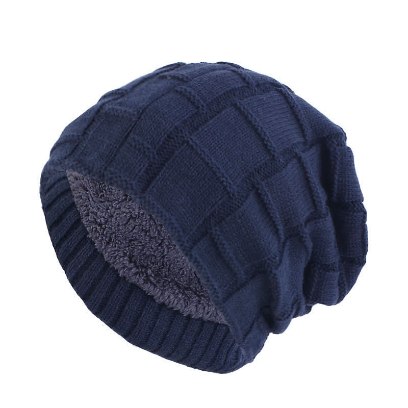 Warm Fur Lined Beanie Knitted Hat - Navy - Adjustable - image 5