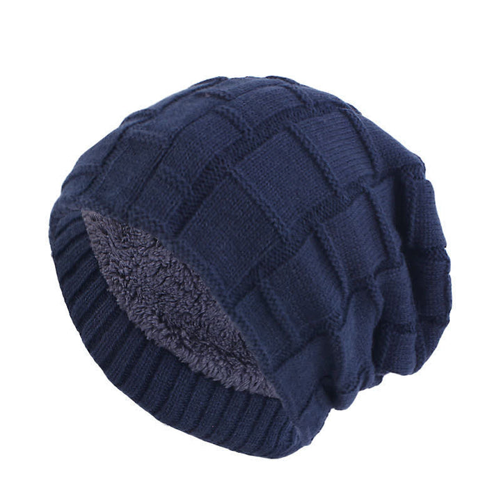Warm Fur Lined Beanie Knitted Hat - Navy - Adjustable - image 5