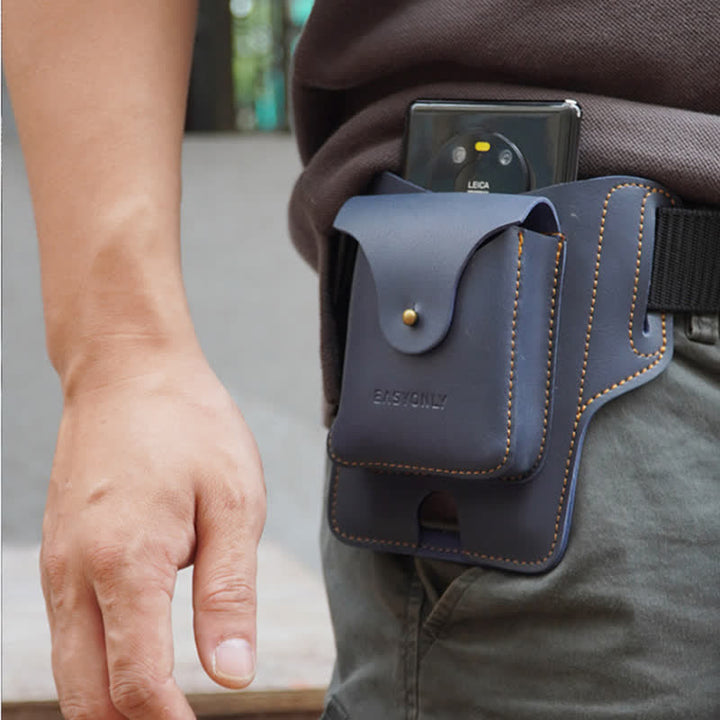 Mobile Phone Storage Fanny Pack Leather Belt Bag - Blue - image 3