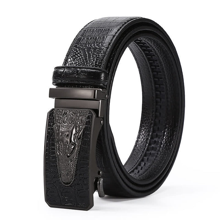Men's Crocodile Pattern Automatic Buckle Leather Belt - Style #8 - Black / Black - 44 - image 27