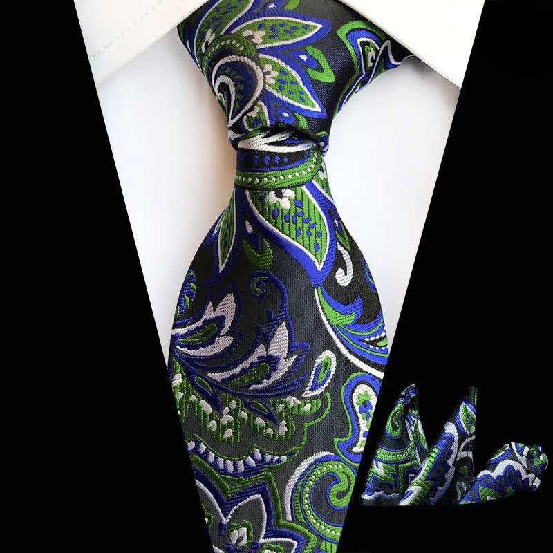 2Pcs LimeGreen Men's Paisley Cravat Necktie Set - LimeGreen - image 0