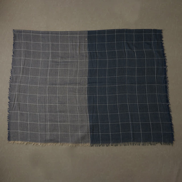 Men's Two-Tone Patchwork Checked Fringe Scarf - image 5