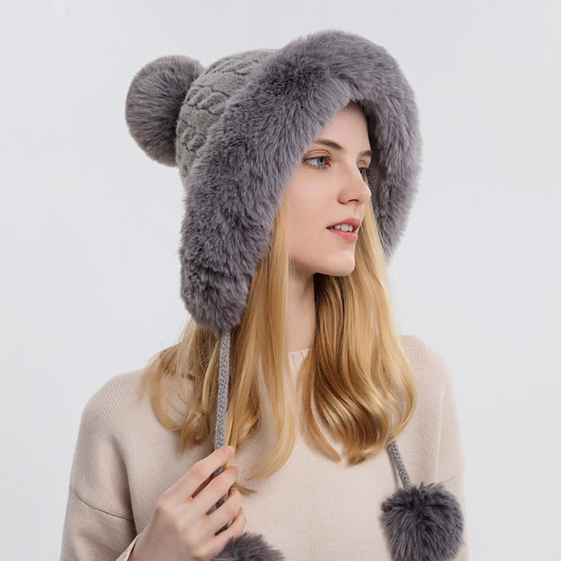 Women's Triple Pompoms Thickened Warm Knitted Hat - image 1