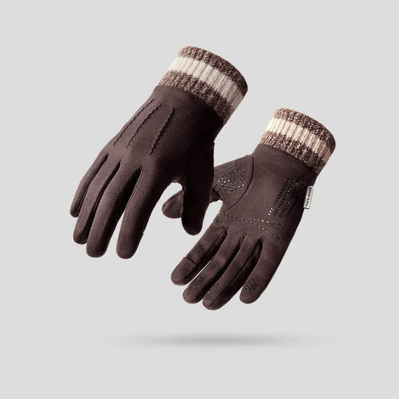 Unisex Suede Fleece Non-slip Flip Split Finger Gloves - Coffee - image 12